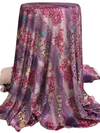 Dark Byzantium/Rosy Pink/Claret/Multi Polyester/Lycra Diagonal Floral Design Stretch Velvet Knit 58W