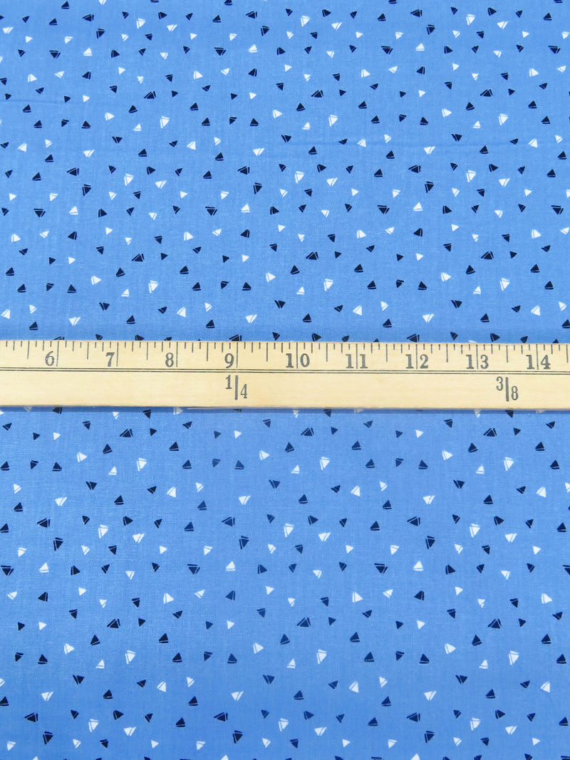 Blue Dart/White/Black 100% Cotton Triangle Confetti Print Quilt Weight Woven 44W