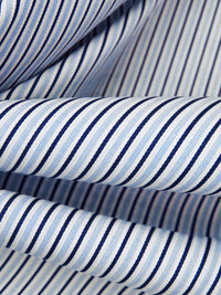 Cool White/Pale Cornflower/Dark Blue/Multi 100% Cotton Vertical Stripe Weave Oxford Shirting 58W