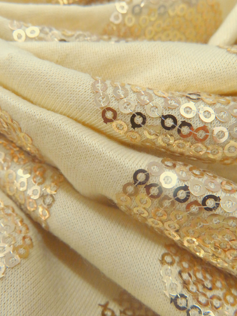 SOLD AS IS - Wheat/Gold 100% Polyester Mini Sequins Dots On Jersey Knit 54W