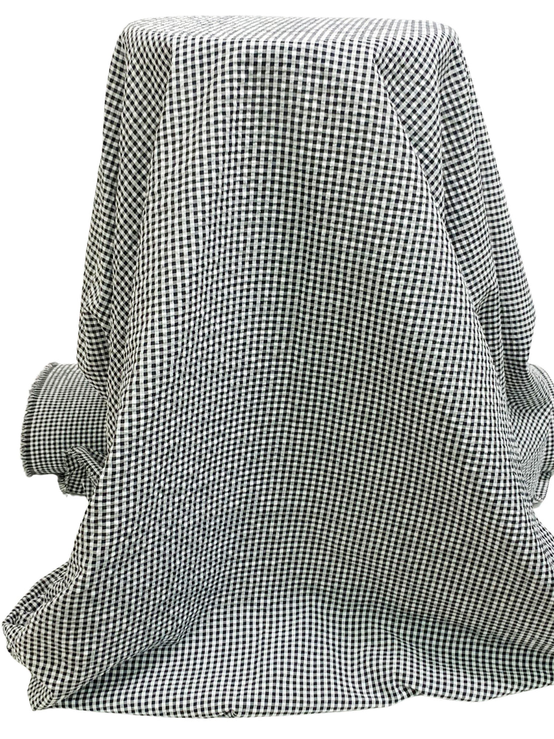Black/White Cotton/Polyester Small Gingham Check Weave Seersucker 57W