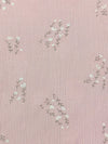 Petal Pink/Dusty Gray/White 100% Rayon Floral Branches Print On Vertical Stripe Voile - Imported From Spain - 54W