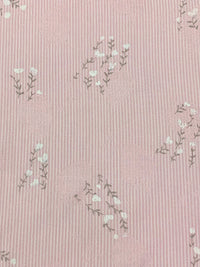 Petal Pink/Dusty Gray/White 100% Rayon Floral Branches Print On Vertical Stripe Voile - Imported From Spain - 54W