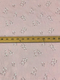 Petal Pink/Dusty Gray/White 100% Rayon Floral Branches Print On Vertical Stripe Voile - Imported From Spain - 54W