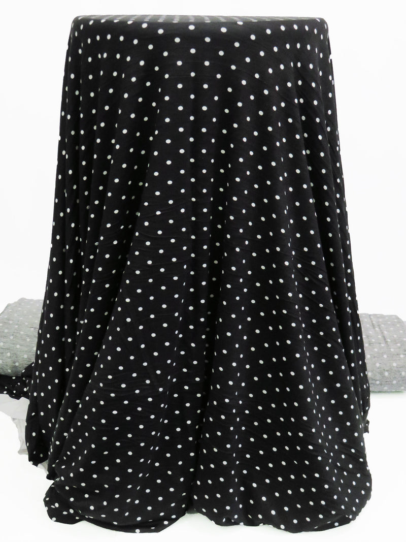 Black/White Rayon/Lycra Small Polka Dot Print Jersey Knit 56W