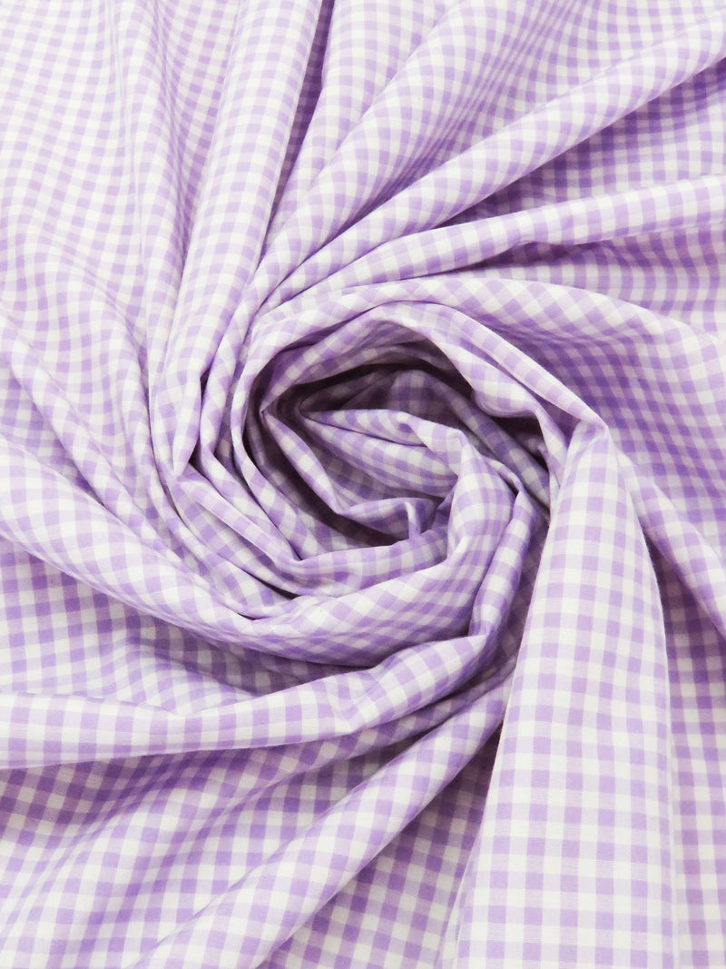 Lilac/White Cotton/Polyester Gingham Check Shirting 58W