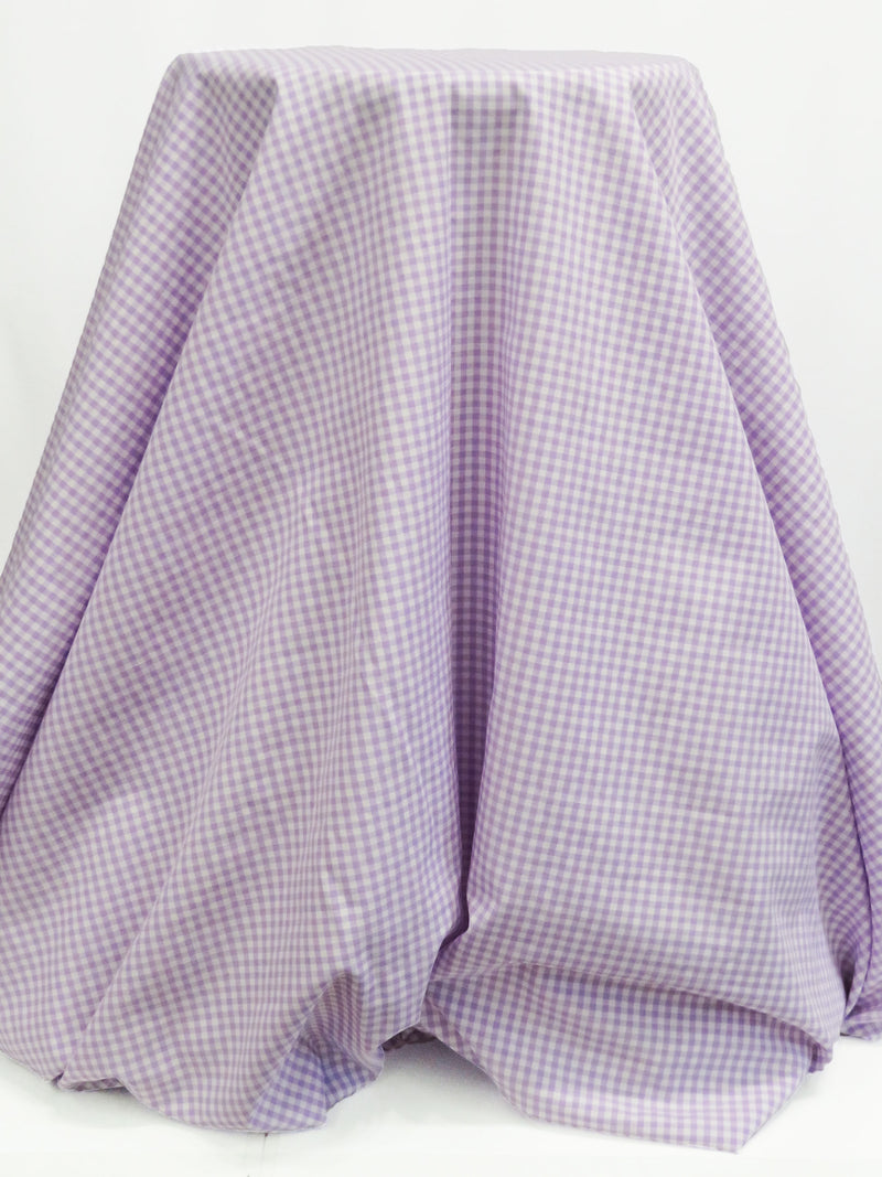 Lilac/White Cotton/Polyester Gingham Check Shirting 58W