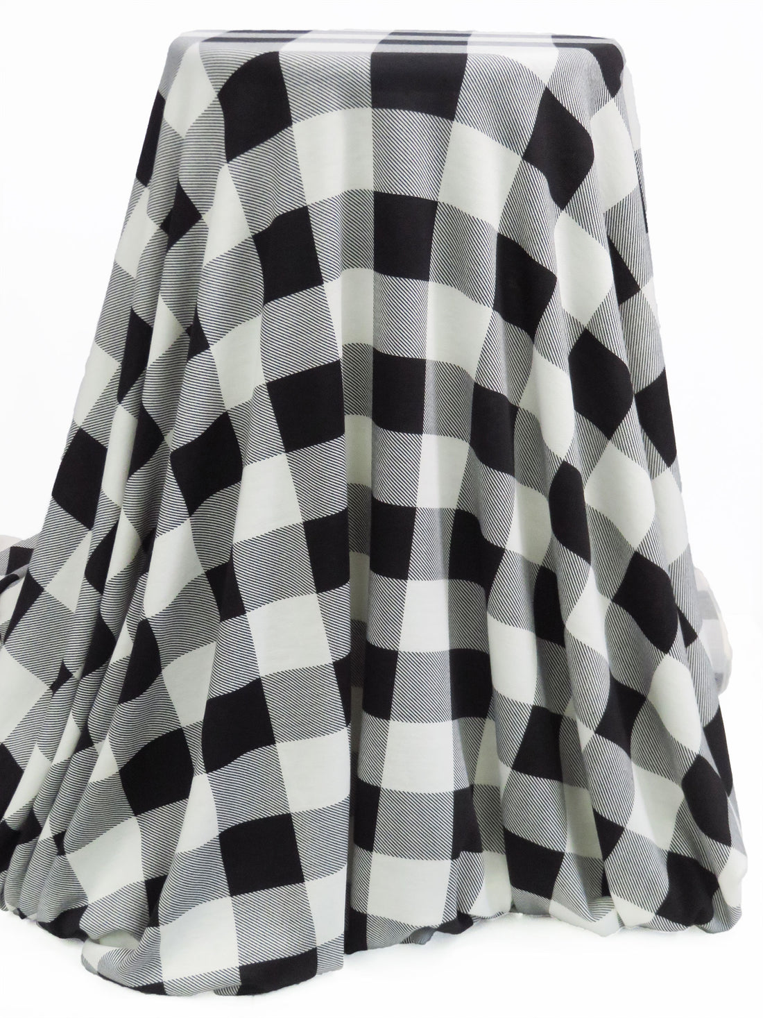 SOLD AS IS ONLY - Eggshell/Black Polyester/Lycra Plaid Print French Terry Knit 58W