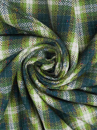 Pale Young Green Onion/Midnight Green/White/Multi Polyester/Acrylic/Wool/Metallic Plaid Herringbone Novelty Weave Tweed Suiting 58W