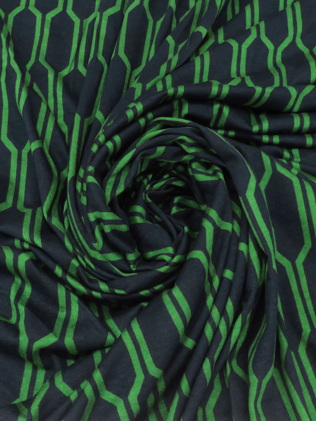 Forest Green/Navy Rayon/Lycra Geometric Ogee Print Jersey Knit 56W