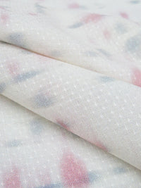 Soft White/Ballet Pink/Slate Blue 100% Rayon Distressed Plaid Print Dot Weave Voile - NY Designer - 54W