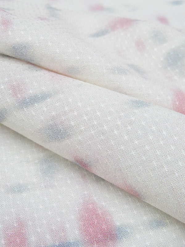 Soft White/Ballet Pink/Slate Blue 100% Rayon Distressed Plaid Print Dot Weave Voile - NY Designer - 54W