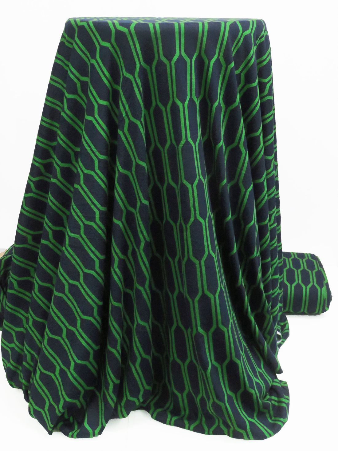 Forest Green/Navy Rayon/Lycra Geometric Ogee Print Jersey Knit 56W