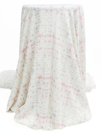 Soft White/Ballet Pink/Slate Blue 100% Rayon Distressed Plaid Print Dot Weave Voile - NY Designer - 54W