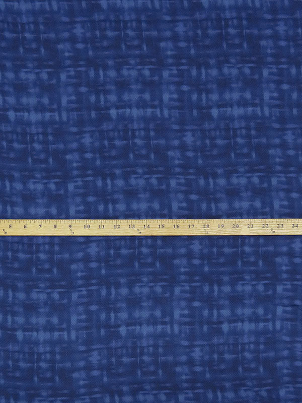 Oxford Blue/Cerulean 100% Rayon Distressed Plaid Print Dot Weave Voile - NY Designer - 56W