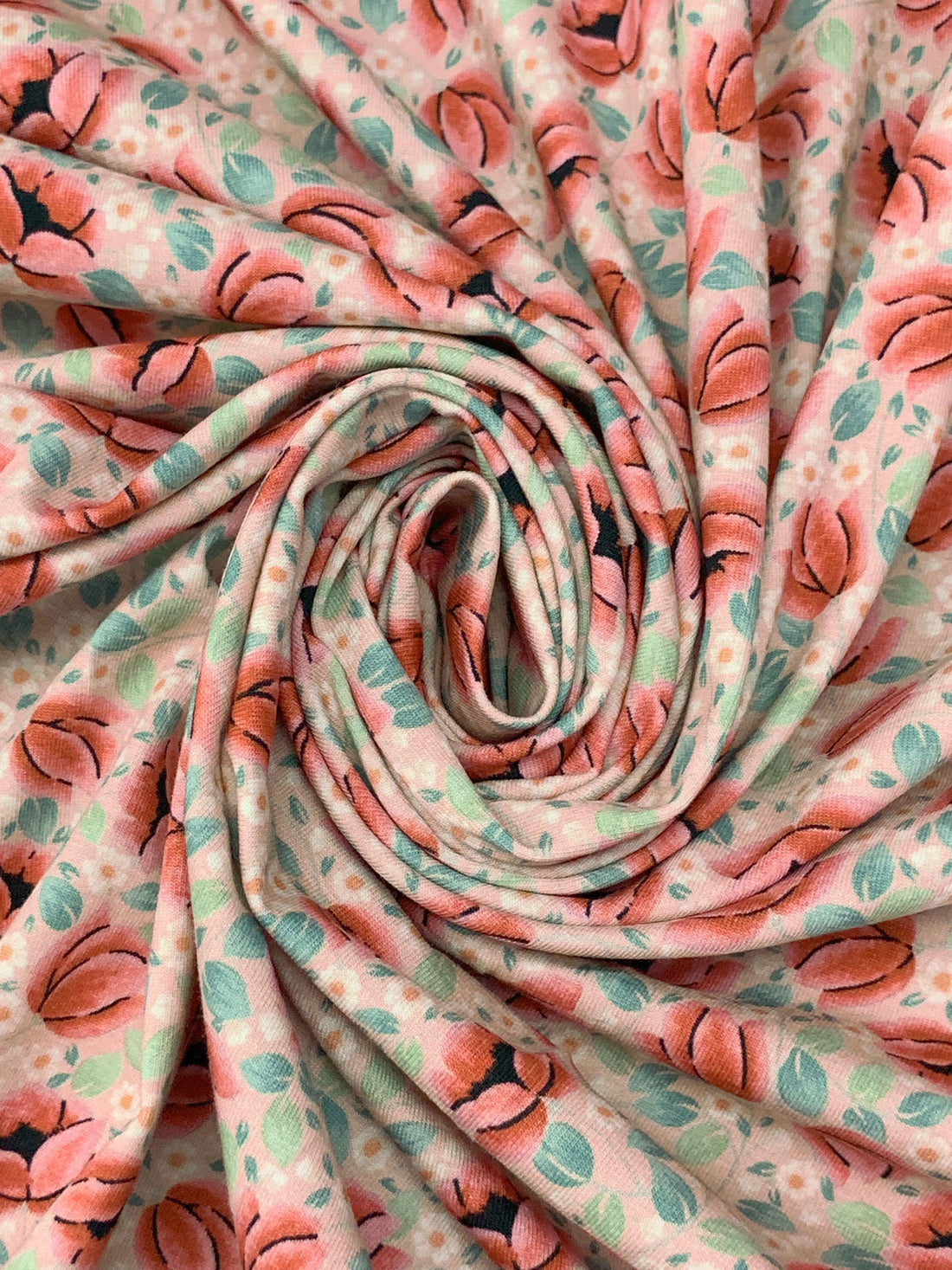 Copper/Baby Pink/Steel Teal/Multi Cotton/Lycra Floral Print Laguna Jersey Knit - Robert Kaufman - 59W