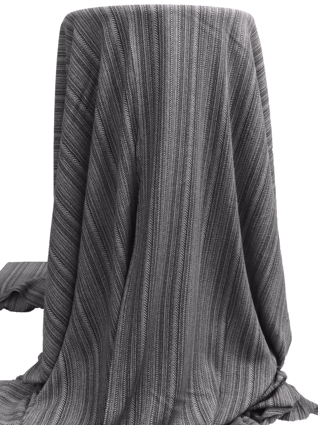 Charcoal/Light Gray 100% Rayon Various Dashed Vertical Stripe Print Crinkle Challis - Robert Kaufman - 54W