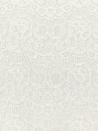 Eggshell 100% Polyester Horizontal Ornate Scallop Design Re-Embroidered Corded Lace 59W