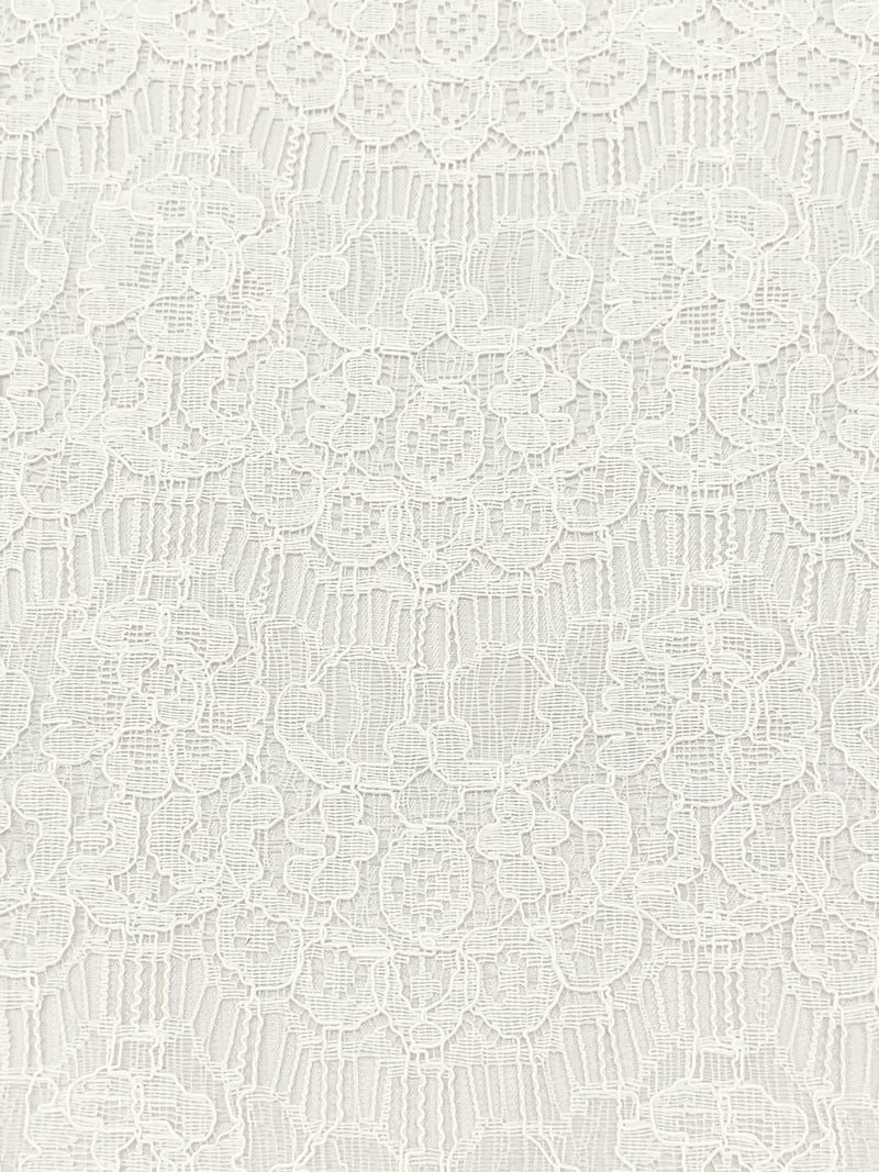 Eggshell 100% Polyester Horizontal Ornate Scallop Design Re-Embroidered Corded Lace 59W