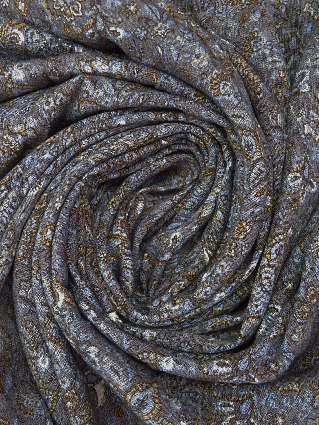 Graphite/Shadow Blue/White/Multi 100% Rayon Ornate Print Crinkle Challis - Robert Kaufman - 50W