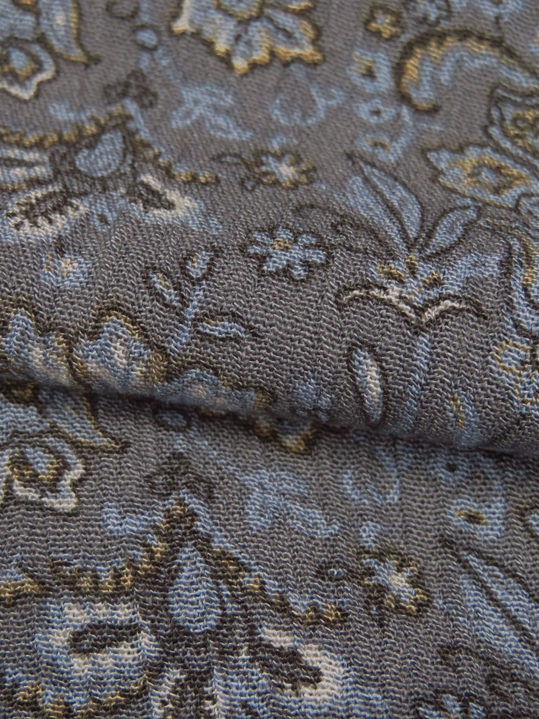 Graphite/Shadow Blue/White/Multi 100% Rayon Ornate Print Crinkle Challis - Robert Kaufman - 50W
