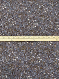 Graphite/Shadow Blue/White/Multi 100% Rayon Ornate Print Crinkle Challis - Robert Kaufman - 50W