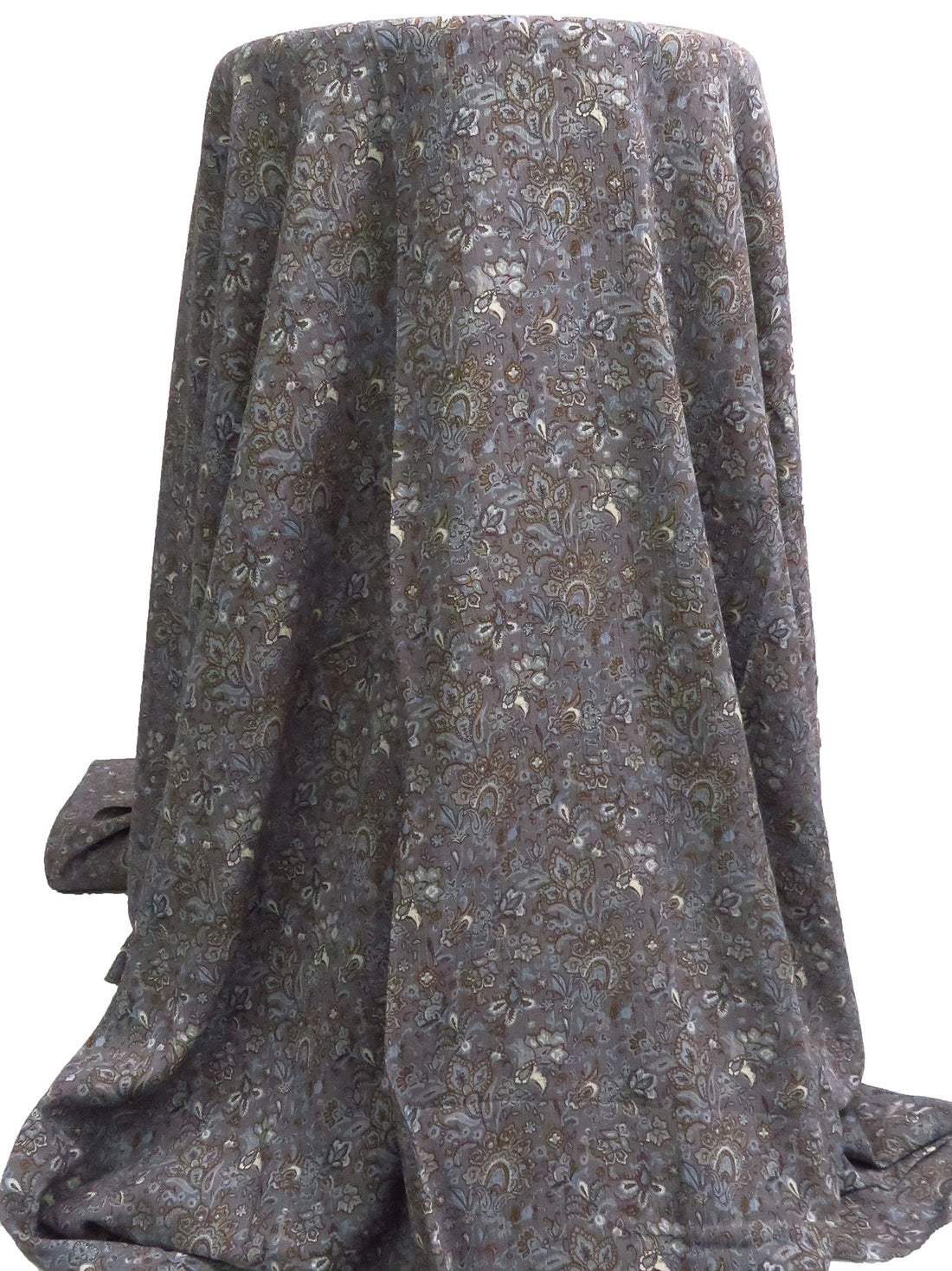 Graphite/Shadow Blue/White/Multi 100% Rayon Ornate Print Crinkle Challis - Robert Kaufman - 50W