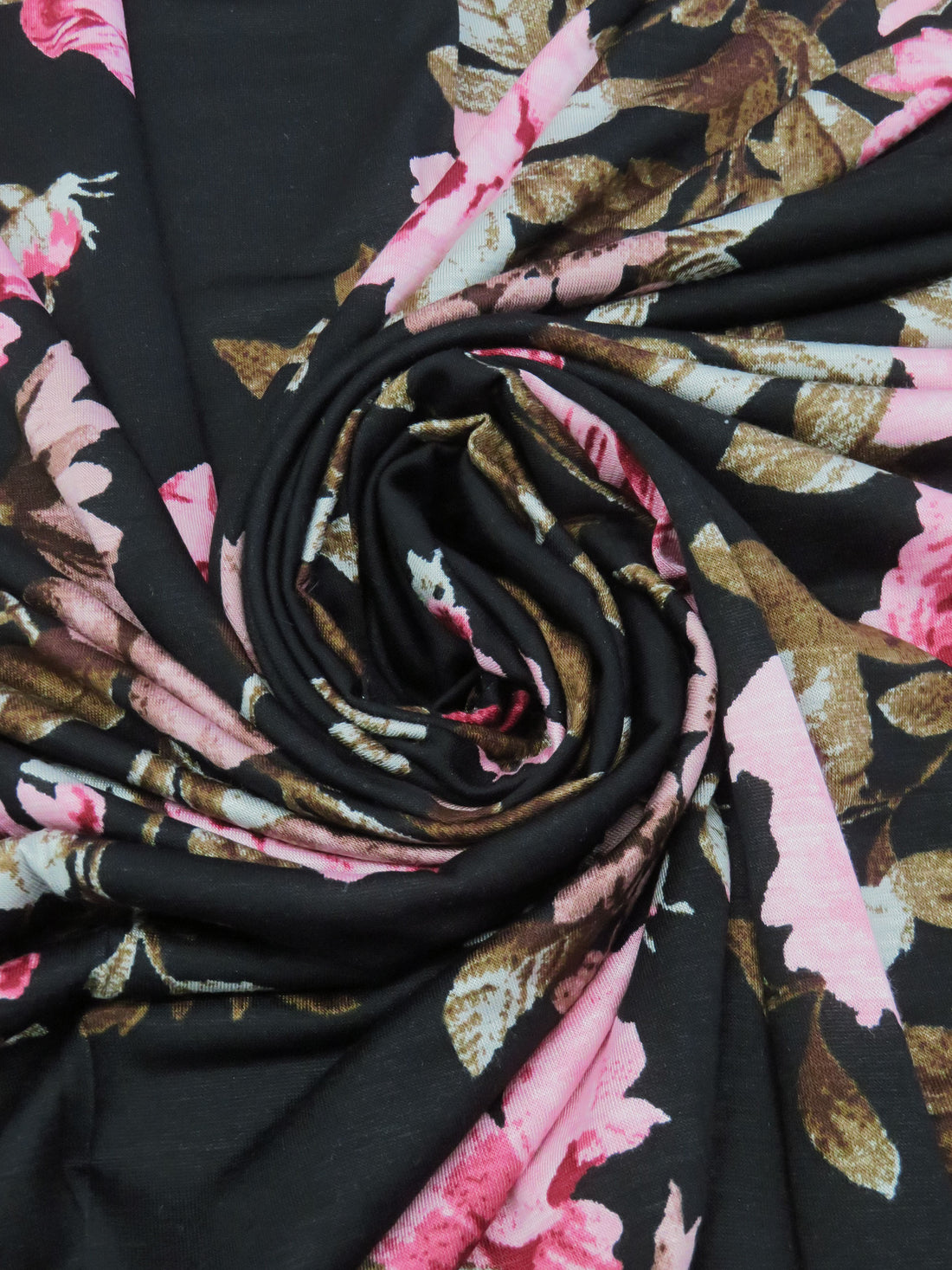 Black/Coffee Brown/Cherry Pink/Multi Rayon/Lycra Floral Print Jersey Knit 59W