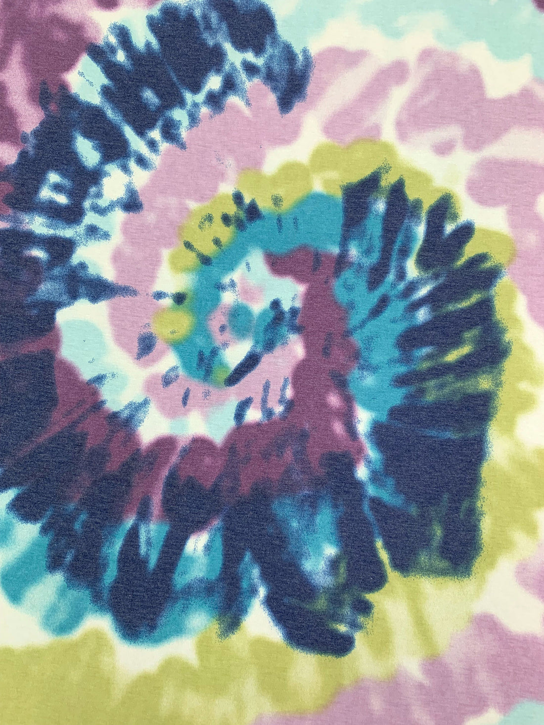 Steel Blue/Misty Moss/Razzmic Berry/Multi Polyester/Lycra Large Hazy Tie-Dye-Look Swirl Print Jersey Knit 56W