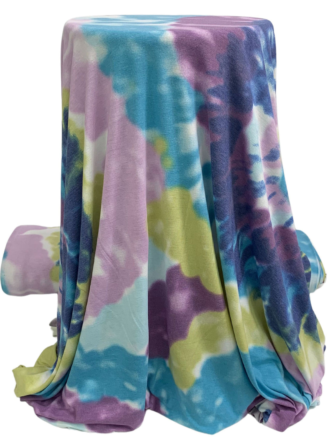 Steel Blue/Misty Moss/Razzmic Berry/Multi Polyester/Lycra Large Hazy Tie-Dye-Look Swirl Print Jersey Knit 56W