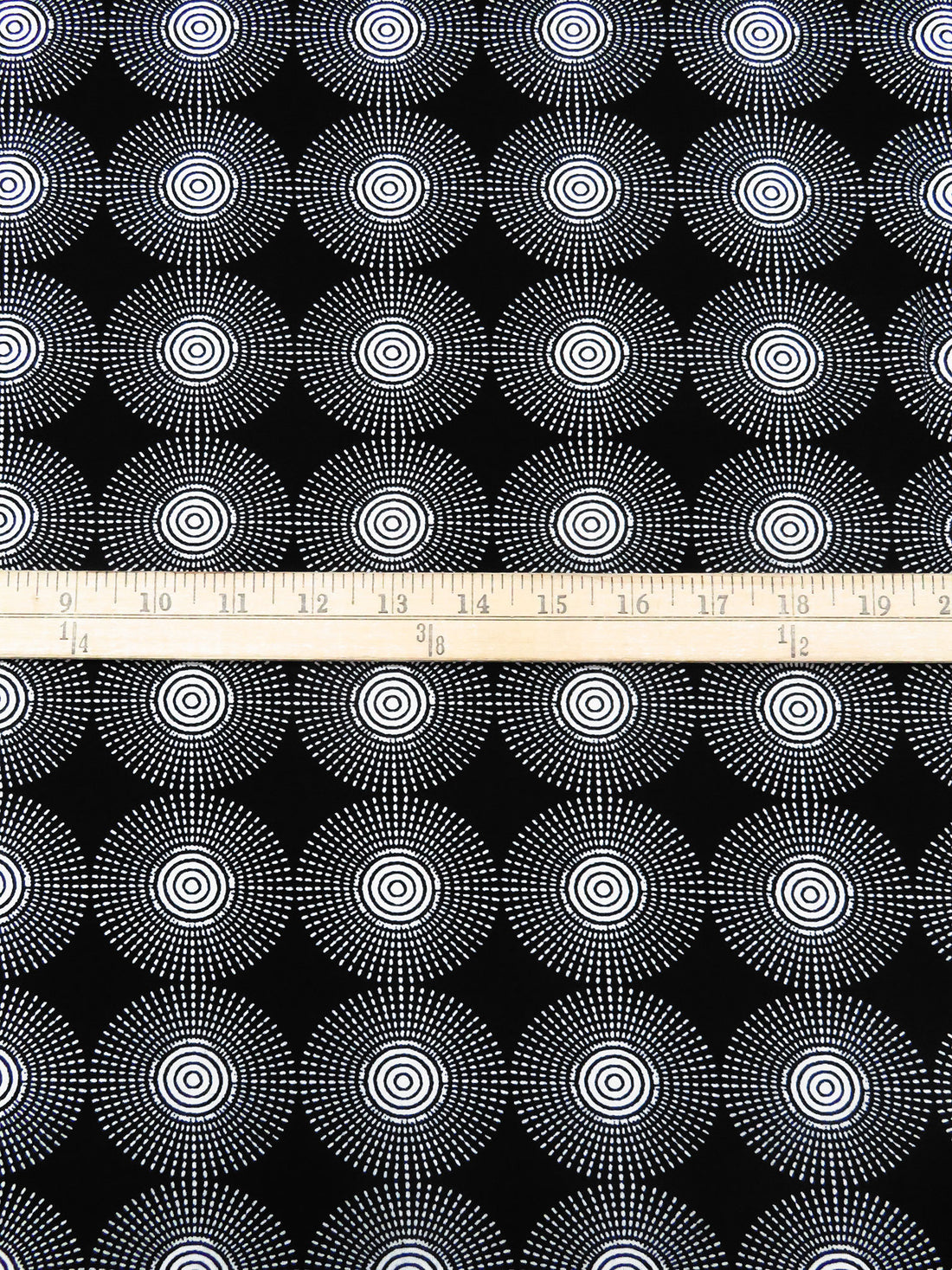Off-White/Black Rayon/Lycra Starburst Print Jersey Knit 56W