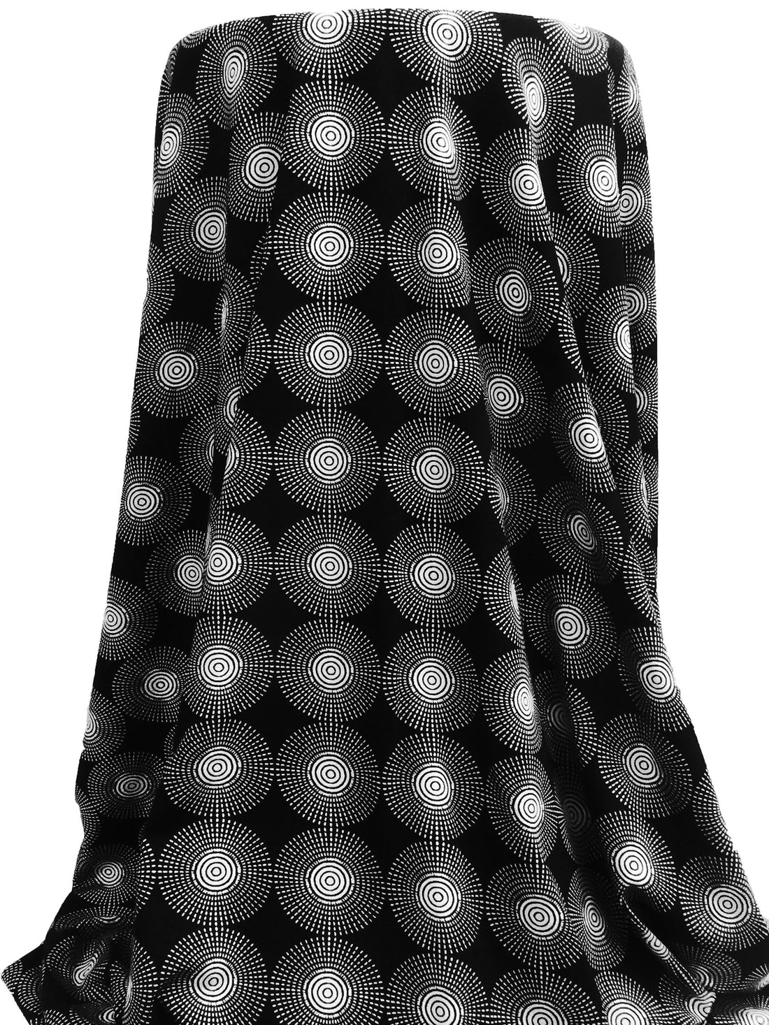 Off-White/Black Rayon/Lycra Starburst Print Jersey Knit 56W