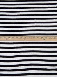 Snow White/Pitch Black Rayon/Lycra Horizontal Stripe Weave Jersey Knit 57W