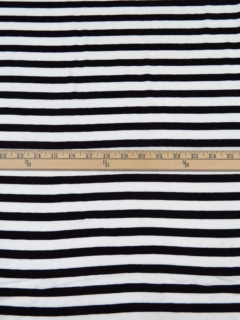 Snow White/Pitch Black Rayon/Lycra Horizontal Stripe Weave Jersey Knit 57W