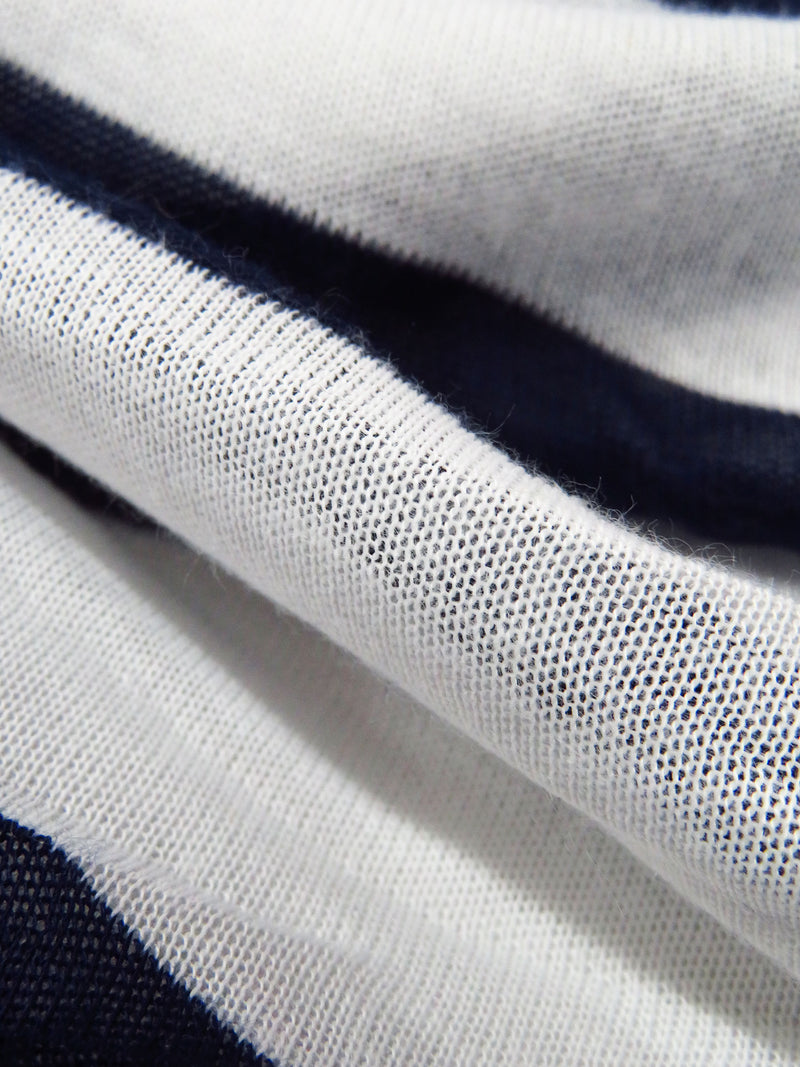 Midnight Navy/White 100% Polyester Horizontal Stripe Weave Tissue Jersey Knit 60W