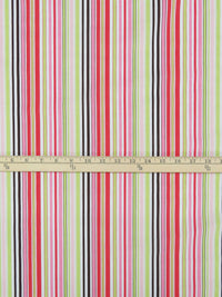 Bright Strawberry Red/Avocado/Hot Fudge/Multi 100% Cotton Vertical Stripe Print Voile 55W