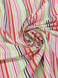 Bright Strawberry Red/Avocado/Hot Fudge/Multi 100% Cotton Vertical Stripe Print Voile 55W