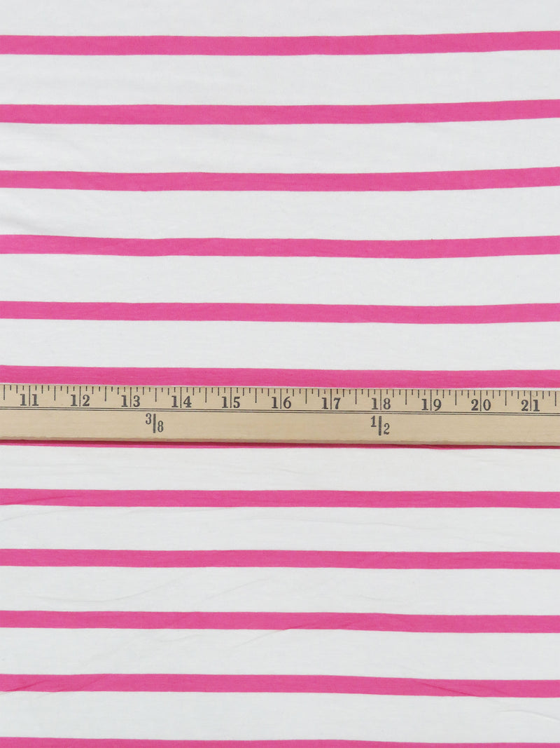 White/Paradise Pink Rayon/Lycra Horizontal Stripe Jersey Knit 57W