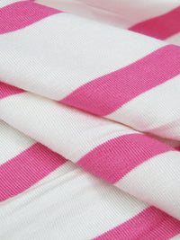 White/Paradise Pink Rayon/Lycra Horizontal Stripe Jersey Knit 57W