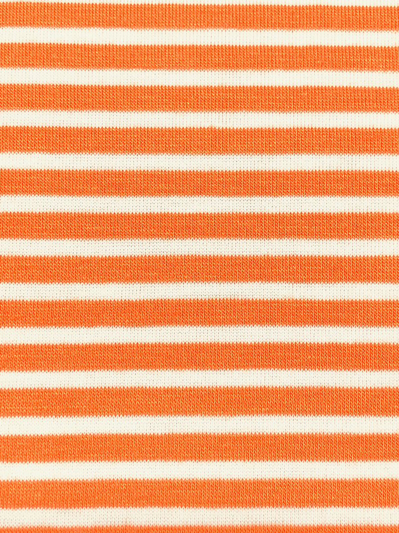 Orange/White Rayon/Lycra Horizontal Stripe Jersey Knit 58W