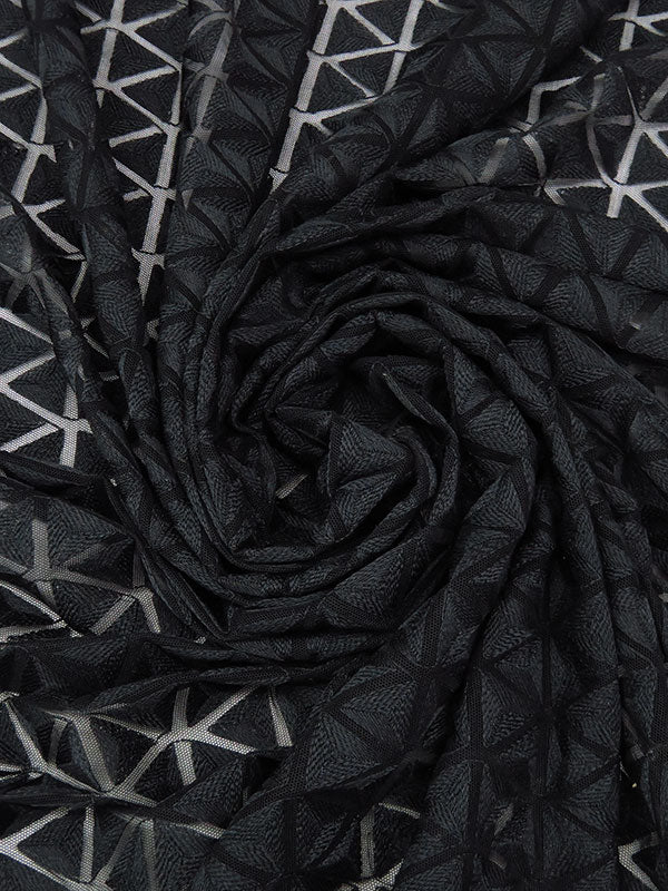 Black 100% Nylon Embroidered Diamond Stripe Design Netting - NY Designer - 52W