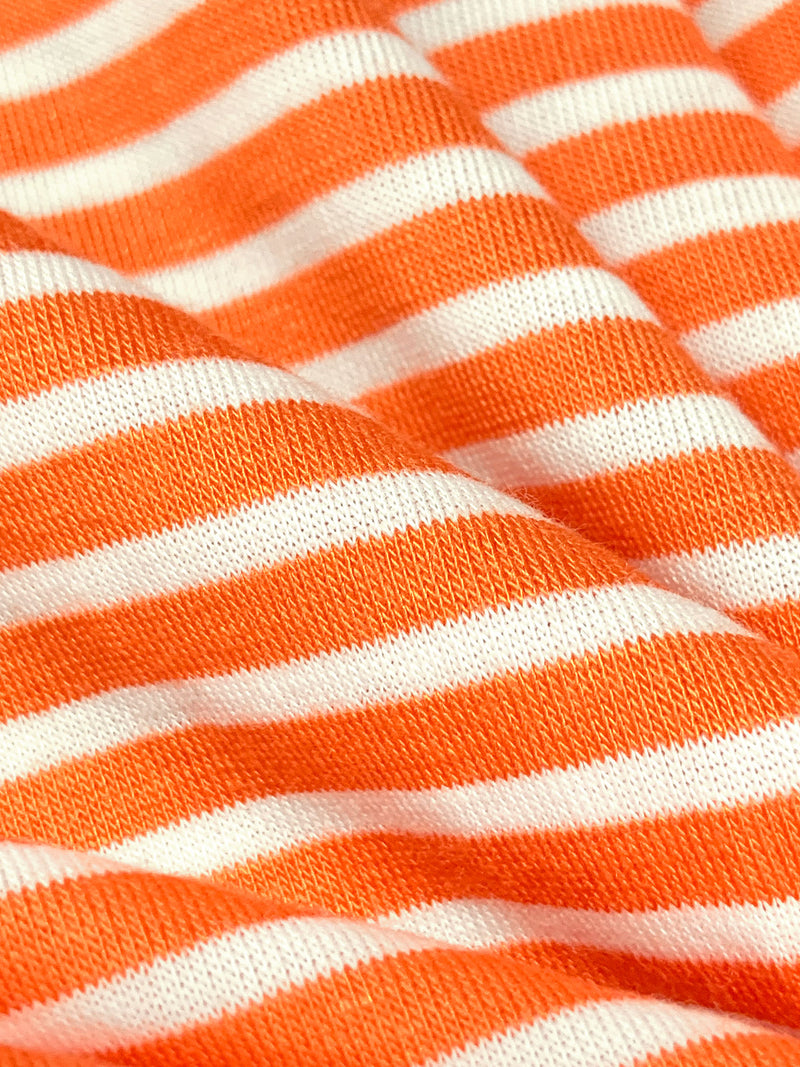 Orange/White Rayon/Lycra Horizontal Stripe Jersey Knit 58W