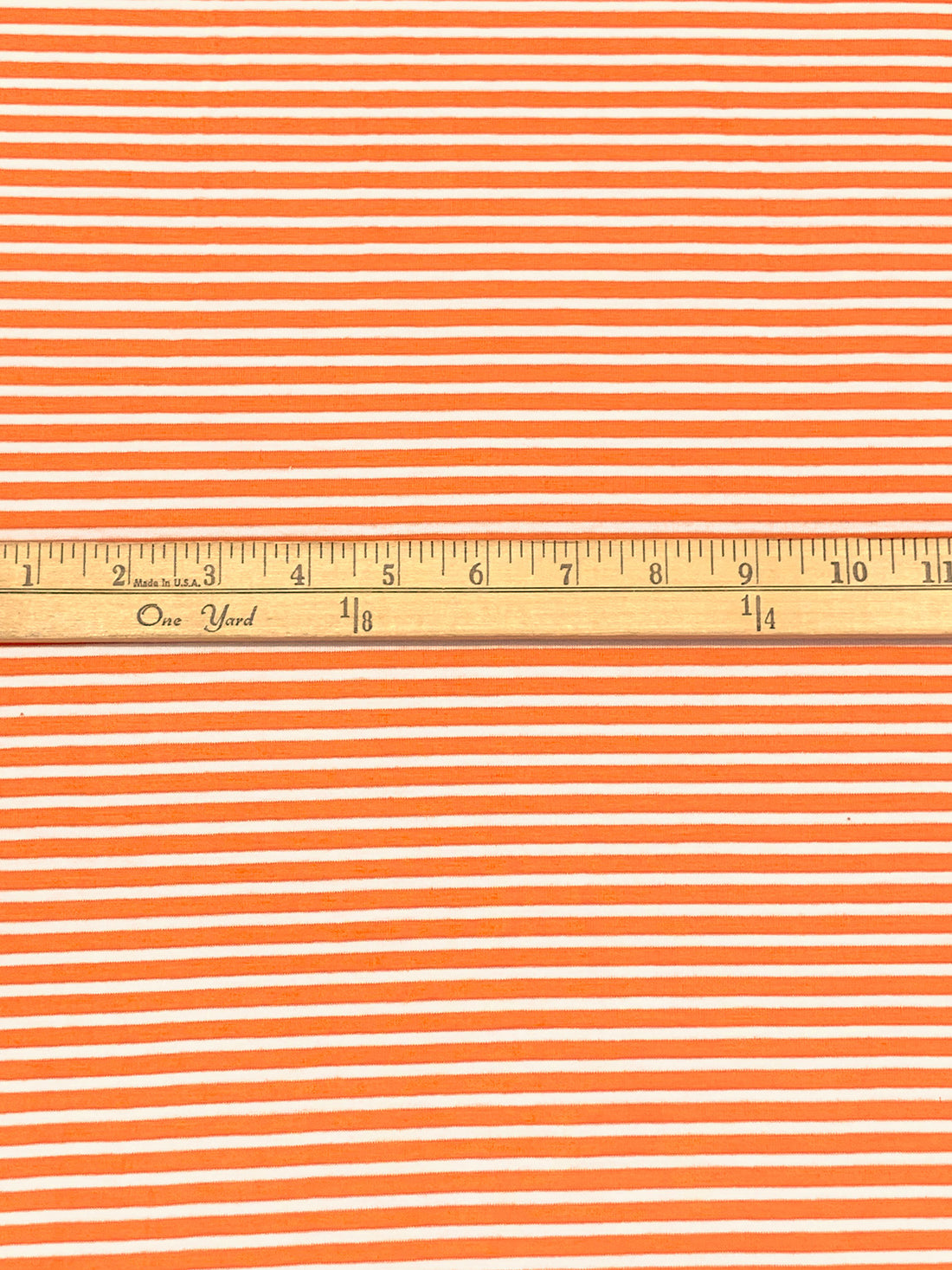 Orange/White Rayon/Lycra Horizontal Stripe Jersey Knit 58W