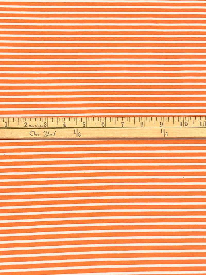 Orange/White Rayon/Lycra Horizontal Stripe Jersey Knit 58W