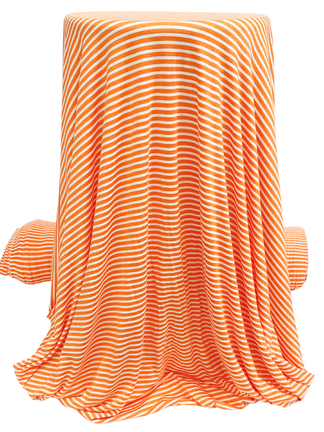 Orange/White Rayon/Lycra Horizontal Stripe Jersey Knit 58W