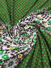 Irish Green/Chocolate Brown/Citron/White Polyester/Rayon/Lycra Large Horizontal Floral Stripe Print Jersey Knit 58W