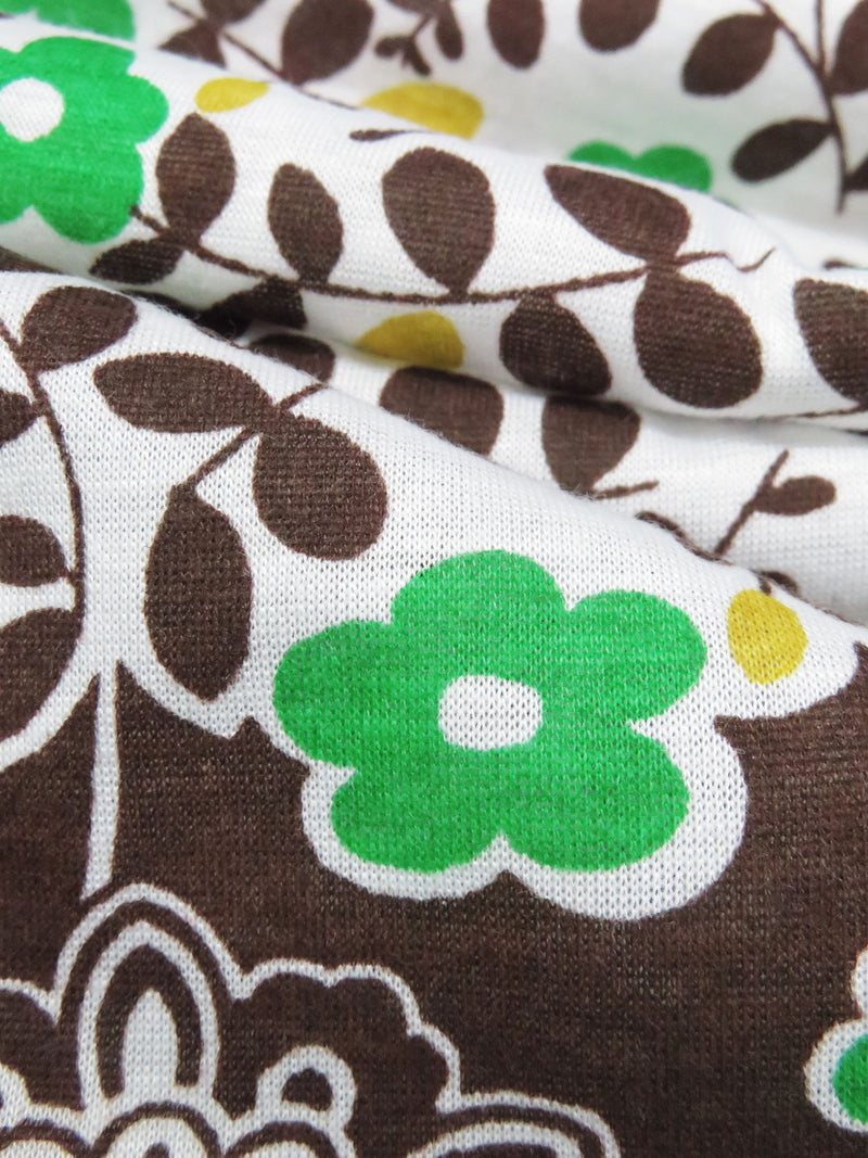 Irish Green/Chocolate Brown/Citron/White Polyester/Rayon/Lycra Large Horizontal Floral Stripe Print Jersey Knit 58W