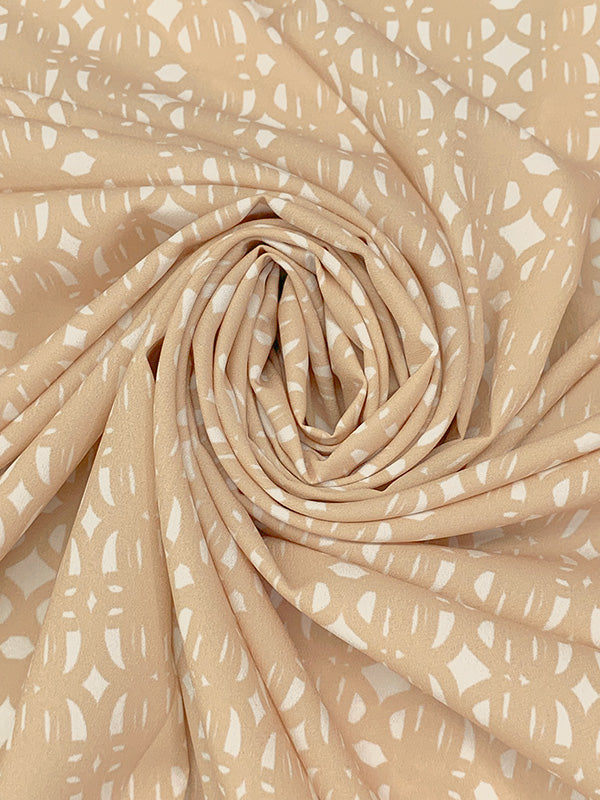 Tan/White 100% Polyester Abstract Print Crepe de Chine - Kimberly Goldson - 58W