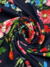 Dark Navy/Mandarin/Carnation Pink/Multi Polyester/Lycra Floral Print Crepe Techno Knit 60W