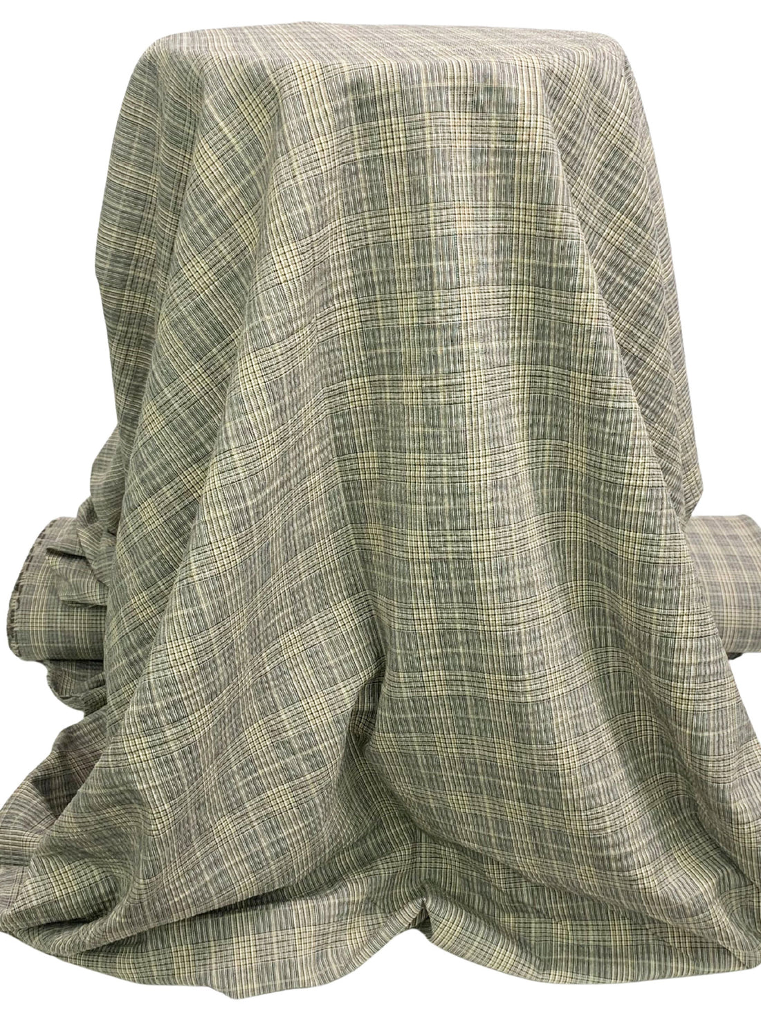 Dark Oak/Tan/White Polyester/Cotton Puckered Plaid Suiting 59W